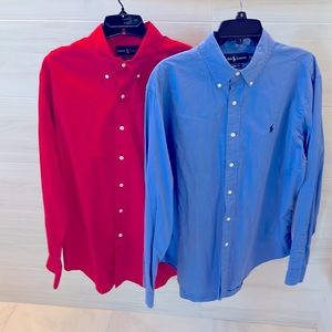 LOT (2) Mens Ralph Lauren Classic Fit. Long Slv Button Down Shirts- Size LARGE
